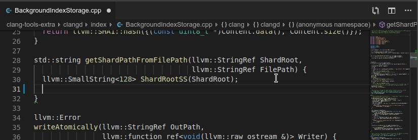 screenshot: code completion insert ns