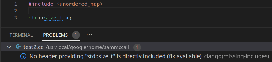 Missing include warning in VSCode